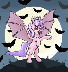 Size: 688x734 | Tagged: safe, artist:haretrinity, diamond tiara, bat, bat pony, vampire, g4, bat ponified, bat wings, female, moon, race swap, solo, standing