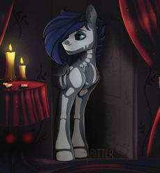 Size: 2300x2500 | Tagged: safe, artist:ritter, oc, oc only, oc:redian, bat pony, pony, bodypaint, candle, cheek fluff, chest fluff, ear fluff, fluffy, halloween, high res, holiday, leg fluff, male, shoulder fluff, signature, solo, stallion, unshorn fetlocks