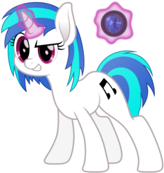 Size: 5349x5634 | Tagged: safe, artist:djdavid98, dj pon-3, vinyl scratch, pony, unicorn, g4, absurd resolution, cutie mark, female, glowing horn, hooves, horn, levitation, magic, mare, movie accurate, simple background, smiling, solo, teeth, telekinesis, transparent background, vector