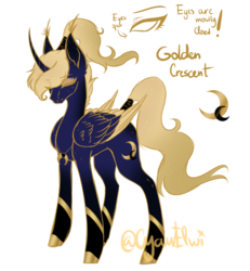 Size: 2768x3000 | Tagged: safe, artist:minelvi, oc, oc only, oc:golden crescent, alicorn, pony, alicorn oc, female, high res, horn, mare, reference sheet, simple background, solo, transparent background, wings