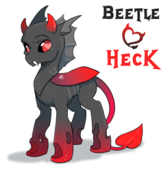 Size: 922x956 | Tagged: safe, artist:beetle-heck, artist:locksto, oc, oc only, oc:beetle hack, changeling, demon, changeling oc, devil horns, heart tail, hell, red changeling, simple background, solo, white background