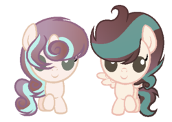 Size: 492x349 | Tagged: safe, artist:theapplebeauty, oc, oc only, oc:crystal cotton, oc:sweetness cake, pegasus, pony, unicorn, baby, baby pony, offspring, parent:pound cake, parent:princess flurry heart, parents:poundflurry, simple background, transparent background