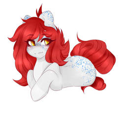 Size: 1280x1280 | Tagged: safe, artist:ask-angelheartz, oc, oc only, earth pony, pony, female, looking at you, mare, red hair, red mane, red tail, resting, simple background, sitting, solo, white background