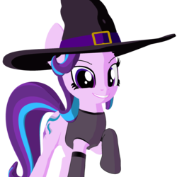 Size: 2000x2000 | Tagged: safe, artist:galawaille, starlight glimmer, g4, 3d, blender, cel shading, clothes, female, halloween, halloween costume, hat, high res, holiday, smiling, socks, solo, witch, witch hat