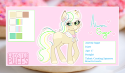 Size: 1636x964 | Tagged: safe, artist:frostedpuffs, oc, oc only, oc:aurora sugar, pony, unicorn, female, mare, reference sheet, solo