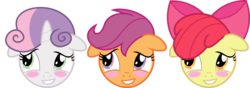 Size: 11385x4000 | Tagged: safe, artist:namelesshero2222, apple bloom, scootaloo, sweetie belle, earth pony, pony, g4, absurd resolution, blushing, cutie mark crusaders, floppy ears, simple background, transparent background, vector