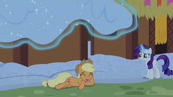 Size: 1280x720 | Tagged: safe, screencap, applejack, rarity, pony, g4, not asking for trouble, magic, snow