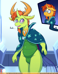 Size: 825x1050 | Tagged: safe, artist:nekocrispy, sunburst, thorax, changedling, changeling, unicorn, anthro, g4, adorasexy, beard, blushing, cape, cloak, clothes, cosplay, costume, curved horn, cute, facial hair, floppy ears, gay, glasses, horn, king thorax, male, open mouth, sexy, shipping, stallion, sunburst's cloak, sunburst's glasses, thorabetes, thoraxburst