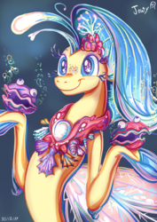 Size: 644x911 | Tagged: safe, artist:jowyb, princess skystar, shelldon, shelly, seapony (g4), g4, my little pony: the movie, bioluminescent, blue eyes, blue mane, blue tail, bubble, coral, crepuscular rays, cute, digital art, dorsal fin, female, fin, fin wings, fins, floppy ears, flower, flower in hair, flowing mane, freckles, happy, jewelry, necklace, ocean, pearl necklace, scales, scene interpretation, seaquestria, seashell, seashell necklace, seaweed, shrug, signature, skyabetes, smiling, solo, spread wings, swimming, tail, teeth, underwater, water, wingding eyes, wings