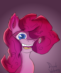 Size: 1000x1200 | Tagged: safe, artist:darkvulpes, pinkie pie, earth pony, pony, g4, bust, female, portrait, scared, simple background, smiling, solo