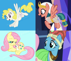 Size: 798x690 | Tagged: safe, artist:lauren faust, screencap, meadowbrook, posey, somnambula, surprise, earth pony, pegasus, pony, rabbit, g1, g4, shadow play, adoraprise, animal, cute, female, g1 to g4, generation leap, mare, meadowcute, mythology gag, poseybetes, somnambetes
