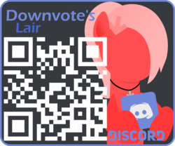 Size: 1024x851 | Tagged: safe, artist:arifproject, oc, oc only, oc:downvote, earth pony, pony, derpibooru, advertisement, derpibooru ponified, discord (program), female, hooves, lineless, mare, meta, minimalist, modern art, ponified, qr code, solo, text, vector