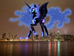 Size: 1000x750 | Tagged: safe, nightmare moon, pony, g4, canada, city, giant pony, irl, macro, photo, ponies in real life, toronto