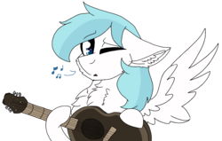 Size: 2235x1425 | Tagged: safe, artist:brokensilence, oc, oc only, oc:rainy day, bust, guitar, music notes, simple background, singing, solo, spread wings, transparent background, wings