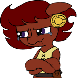 Size: 455x458 | Tagged: safe, artist:ficficponyfic, color edit, derpibooru exclusive, edit, editor:minus, oc, oc only, oc:ruby rouge, earth pony, pony, colt quest, angry, child, clothes, color, colored, crying, ear piercing, earring, female, filly, foal, jewelry, piercing, sad, simple background, solo, teary eyes, transparent background