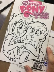 Size: 900x1200 | Tagged: safe, artist:tony fleecs, idw, rainbow dash, human, pony, equestria girls, g4, black and white, grayscale, human ponidox, monochrome, self ponidox, traditional art