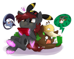 Size: 2683x2125 | Tagged: safe, artist:midnightpremiere, oc, oc:midnight premier, oc:zanon, high res, nintendo ds, pokémon, simple background, transparent background, unshorn fetlocks