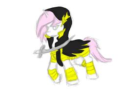 Size: 1600x1200 | Tagged: safe, artist:coffee, oc, oc only, oc:banshee, pony, unicorn, pony town, armor, cloak, clothes, hood, pink mane, sketch, sword, weapon