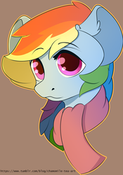 Size: 1280x1831 | Tagged: safe, artist:chamomile-tea-art, rainbow dash, g4, bust, clothes, ear fluff, female, looking at you, mare, scarf, solo