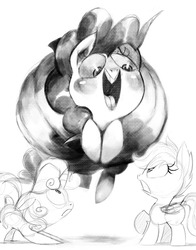 Size: 1005x1280 | Tagged: safe, artist:talonsofwater, pinkie pie, scootaloo, sweetie belle, earth pony, pegasus, pony, unicorn, g4, clothes, costume, female, filly, food, food costume, mare, monochrome, pumpkin, pumpkin costume, sketch