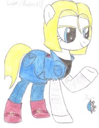 Size: 2550x3300 | Tagged: safe, artist:aridne, pony, android 18, dragon ball, dragon ball z, high res, ponified, solo, traditional art