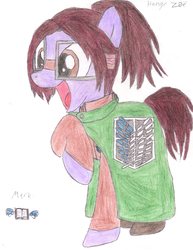 Size: 2550x3300 | Tagged: safe, artist:aridne, pony, attack on titan, cute, hanji zoe, high res, ponified, solo, traditional art