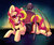 Size: 1600x1351 | Tagged: safe, artist:hollybright, sunset shimmer, pony, spider, unicorn, g4, clothes, female, halloween, holiday, mare, paintbrush, prone