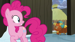 Size: 1280x720 | Tagged: safe, screencap, pinkie pie, prince rutherford, pony, yak, g4, not asking for trouble, cloven hooves, female