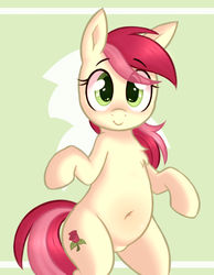 Size: 796x1026 | Tagged: dead source, safe, artist:toroitimu, roseluck, earth pony, pony, g4, belly, belly button, bipedal, chest fluff, chubby, cute, female, looking at you, mare, pubic mound, rosabetes, simple background, smiling, solo