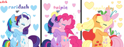 Size: 1671x645 | Tagged: safe, artist:edithpaint, applejack, fluttershy, pinkie pie, rainbow dash, rarity, twilight sparkle, alicorn, earth pony, pegasus, pony, unicorn, g4, base used, cute, daaaaaaaaaaaw, dashabetes, diapinkes, eyes closed, female, jackabetes, kiss on the lips, kissing, lesbian, mane six, mare, omniship, polyamory, raribetes, ship:appleshy, ship:raridash, ship:twinkie, shipping, shyabetes, sweet dreams fuel, twiabetes, twilight sparkle (alicorn), weapons-grade cute