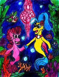 Size: 2506x3274 | Tagged: safe, artist:sonicclone, pinkie pie, princess skystar, shelldon, shelly, spike, pony, puffer fish, seapony (g4), g4, my little pony: the movie, bioluminescent, blue eyes, blushing, bubble, coral, cute, dorsal fin, female, fin, fin wings, fins, fish tail, floppy ears, flower, flower in hair, flowing mane, flowing tail, freckles, glowing, happy, high res, jewelry, lesbian, necklace, ocean, one small thing, open mouth, open smile, pearl necklace, seaponified, seapony pinkie pie, seaquestria, seashell, seaweed, ship:skypie, shipping, skyabetes, smiling, species swap, spike the pufferfish, swimming, tail, underwater, water, wings