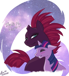 Size: 1160x1285 | Tagged: safe, artist:beulahwolf, fizzlepop berrytwist, tempest shadow, twilight sparkle, pony, g4, my little pony: the movie, female, lesbian, ship:tempestlight, shipping