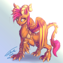 Size: 1024x1024 | Tagged: safe, artist:foldeath, scootaloo, dracony, hybrid, g4, female, solo, species swap