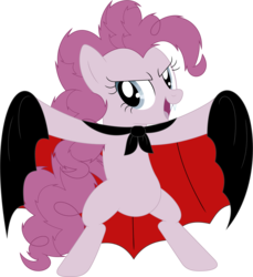 Size: 3271x3568 | Tagged: safe, artist:porygon2z, pinkie pie, earth pony, pony, vampire, vampony, g4, bipedal, cape, clothes, fangs, female, high res, mare, solo