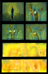 Size: 2073x3170 | Tagged: safe, artist:mr100dragon100, discord, queen chrysalis, starlight glimmer, thorax, trixie, changedling, changeling, g4, comic, fire, hellfire, high res, king thorax, the hunchback of notre dame