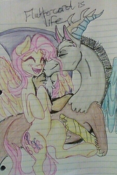 Size: 450x672 | Tagged: safe, artist:jucupcake90, discord, fluttershy, g4, female, lined paper, male, ship:discoshy, shipping, straight, traditional art