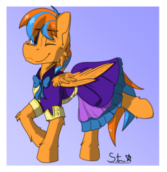 Size: 1516x1558 | Tagged: safe, artist:starrypallet, oc, oc only, oc:cold front, pegasus, pony, clothes, crossdressing, dress, male, simple background, stallion