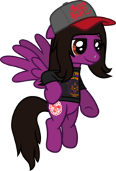 Size: 803x1180 | Tagged: safe, artist:lightningbolt, derpibooru exclusive, pegasus, pony, g4, .svg available, clothes, costume, floppy ears, flying, grin, hat, hoof on hip, lidded eyes, looking offscreen, male, nightmare night costume, nose piercing, pierce the veil, piercing, ponified, shirt, show accurate, simple background, smiling, smug, solo, spread wings, stallion, svg, t-shirt, transparent background, vector, vic fuentes, wings