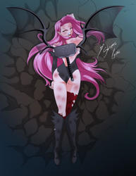 Size: 2153x2786 | Tagged: safe, artist:shinta-girl, fluttershy, bat pony, human, g4, boots, breasts, bruised, clothes, commission, defeated, female, flutterbat, hammer, high res, humanized, mjölnir, race swap, shoes, socks, solo, thigh boots, thigh highs, torn clothes, war hammer