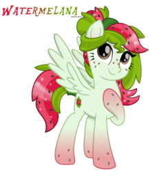 Size: 2000x2296 | Tagged: safe, artist:monkfishyadopts, oc, oc only, oc:watermelana, pegasus, pony, g4, female, freckles, gradient hooves, high res, looking up, mare, movie accurate, ms paint, simple background, smiling, solo, transparent background