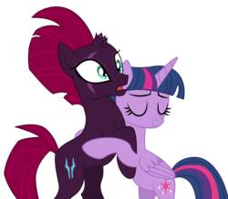 Size: 1500x1311 | Tagged: safe, artist:dragonchaser123, fizzlepop berrytwist, tempest shadow, twilight sparkle, alicorn, pony, g4, my little pony: the movie, couple, eyes closed, female, hug, lesbian, open mouth, ship:tempestlight, shipping, show accurate, simple background, snuggling, transparent background, twilight sparkle (alicorn), vector