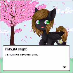 Size: 500x500 | Tagged: safe, artist:shiromidorii, oc, oc only, oc:midnight angel, pegasus, pony, animated, cherry blossoms, flower, flower blossom, gif, pixel art, solo, tree