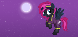 Size: 2250x1080 | Tagged: safe, artist:noah-x3, oc, oc only, oc:neon flare, pegasus, pony, clothes, costume, female, mare, moon, night, shadowbolts costume, show accurate, solo