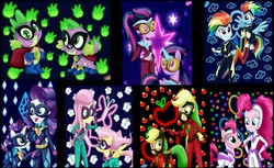 Size: 1756x1074 | Tagged: safe, artist:liniitadash23, applejack, fili-second, fluttershy, mistress marevelous, pinkie pie, radiance, rainbow dash, rarity, saddle rager, sci-twi, spike, spike the regular dog, twilight sparkle, zapp, dog, human, pony, equestria girls, equestria girls specials, g4, my little pony equestria girls: movie magic, human ponidox, humane five, humane six, mane six, masked matter-horn costume, power ponies, self ponidox, show accurate