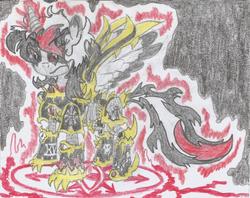 Size: 1332x1053 | Tagged: safe, artist:nephilim rider, oc, oc only, oc:heaven lost, alicorn, pony, alicorn oc, black legion, solo, traditional art, warhammer (game), warhammer 40k