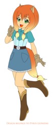 Size: 1147x2680 | Tagged: safe, artist:pyrus-leonidas, oc, oc only, oc:apple jane, human, belt, belt buckle, boots, clothes, cowboy boots, cowgirl, denim skirt, eared humanization, gloves, humanized, humanized oc, looking at you, open mouth, pigtails, raised leg, shirt, shoes, simple background, skirt, smiling, solo, tailed humanization, transparent background