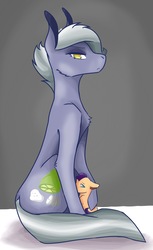 Size: 1220x2000 | Tagged: safe, artist:artfestation, limestone pie, oc, oc:geode, earth pony, pony, g4, adopted offspring, colt, duo, female, foal, looking at you, male, mare, mother and son, parent:limestone pie, sitting