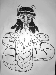 Size: 2056x2716 | Tagged: safe, artist:novaspark, oc, oc only, oc:sahara, lamia, original species, belly, belly button, belly piercing, bellyring, high res, inktober, jewelry, piercing, solo, traditional art