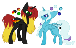 Size: 2273x1433 | Tagged: safe, artist:eclispeluna, oc, oc only, oc:star flame, oc:winter aurora, alicorn, pony, female, mare, raised hoof, reference sheet, size difference