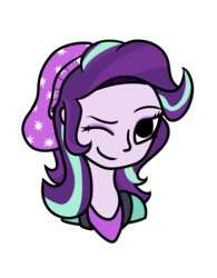 Size: 721x922 | Tagged: safe, artist:porcelainparasite, starlight glimmer, equestria girls, g4, beanie, bust, female, hat, one eye closed, portrait, simple background, solo, transparent background, wink